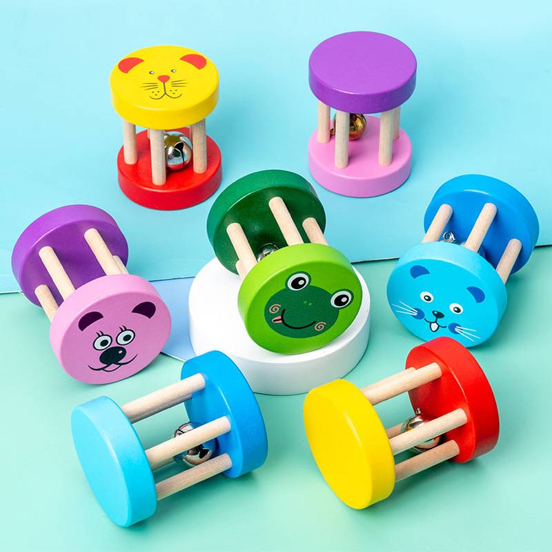 Wholesale baby cartoon wooden rattle p0.05 children's educational early education Orff musical instrument baby music to play