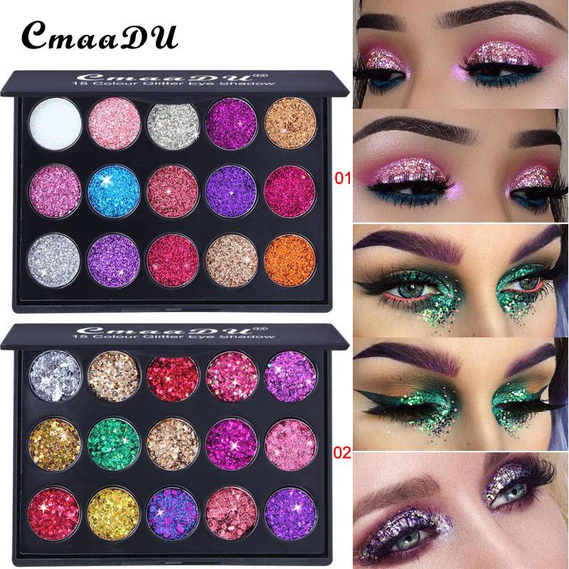 Cross-Border Export Cmaadu 15-Color Diamond Sequin Eye Shadow Palette Shiny Glitter Powder High-Gloss Eye Shadow Shiny Eye Shadow