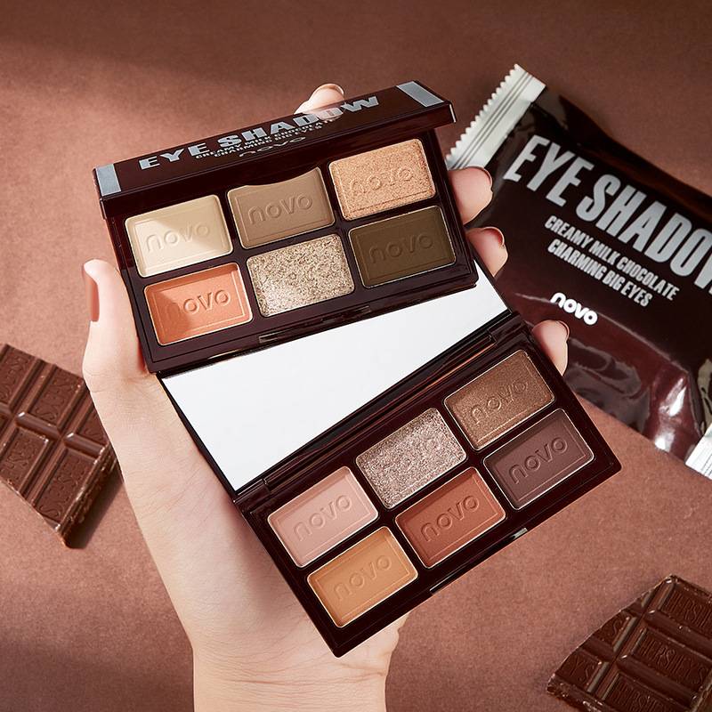 Chinese cosmetics NOVO eye shadow chocolate six-color eye shadow plate trembles the same HOJO student beauty cosmetics women