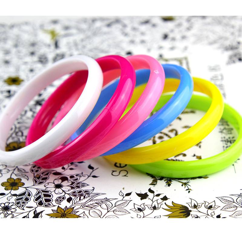 1cm Plastic Bracelets Fluorescent Colorful Resin Bracelets Export Cross-Border Jewelry Factory Direct Sales Mixed Pack of 12 Pieces