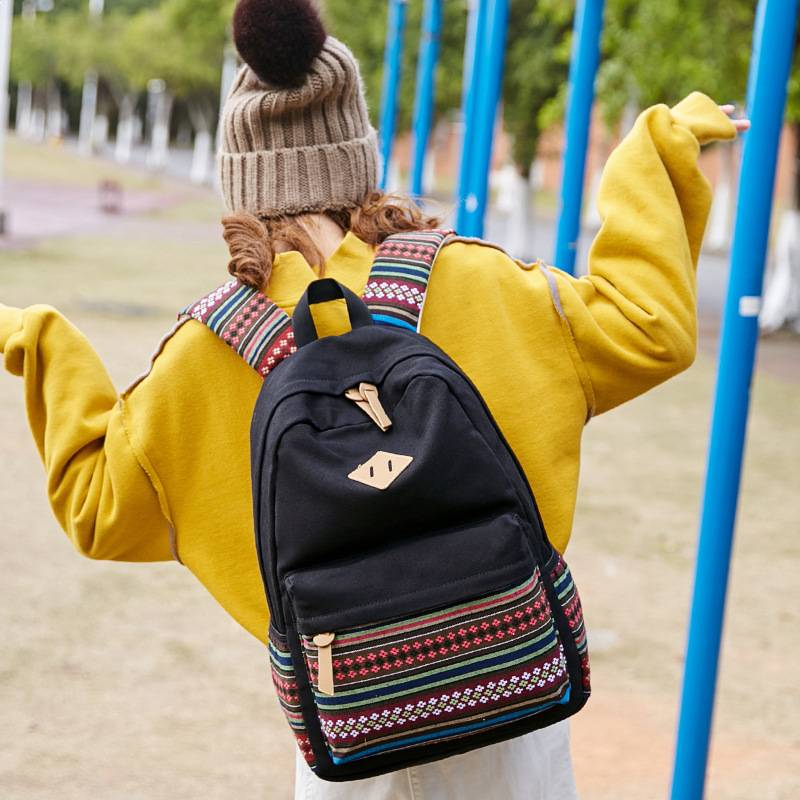 Cross-Border New Backpack Women's Ethnic Style Canvas Bag Mountaineering Backpack Casual School Bag Female Middle School Student Bag