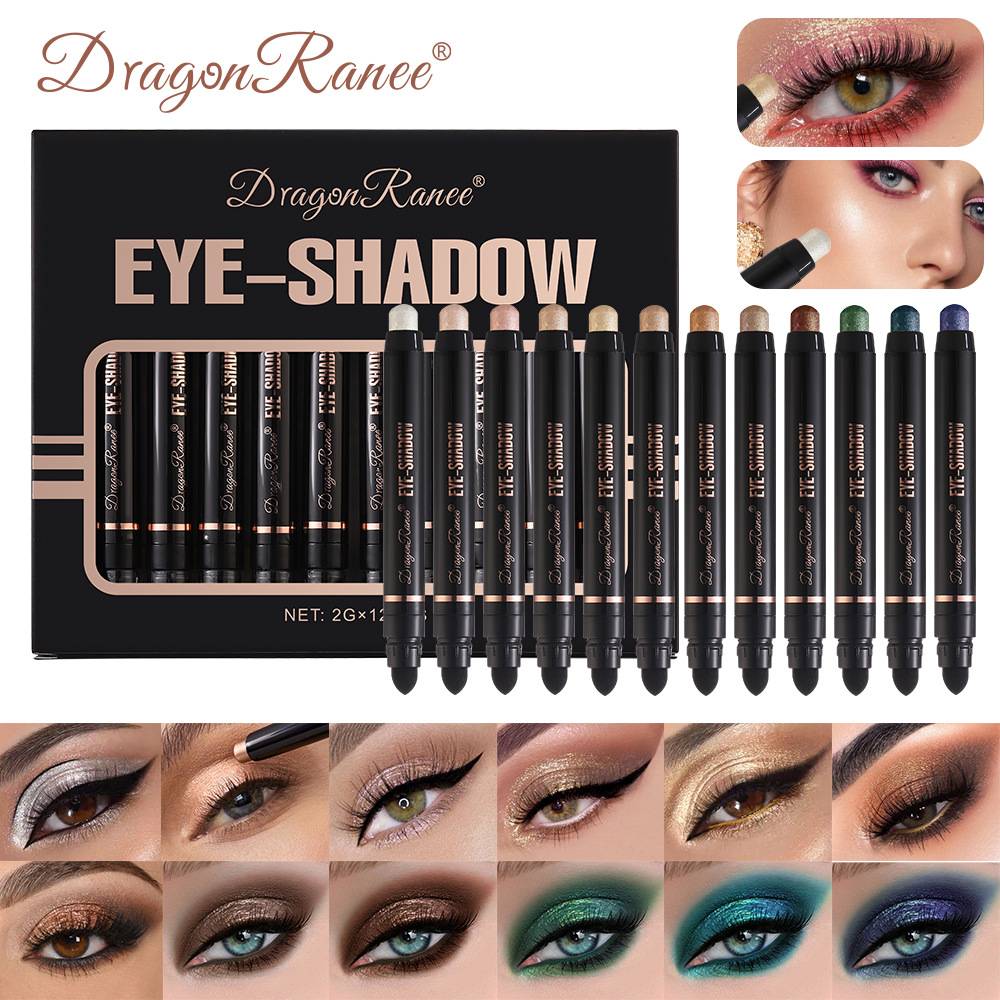Cross-Border Double-Ended Eye Shadow Pen Brightening Pen Lazy Eye Shadow Pearlescent Eye Shadow Stick Set Eye Shadow 12-Color Set Box