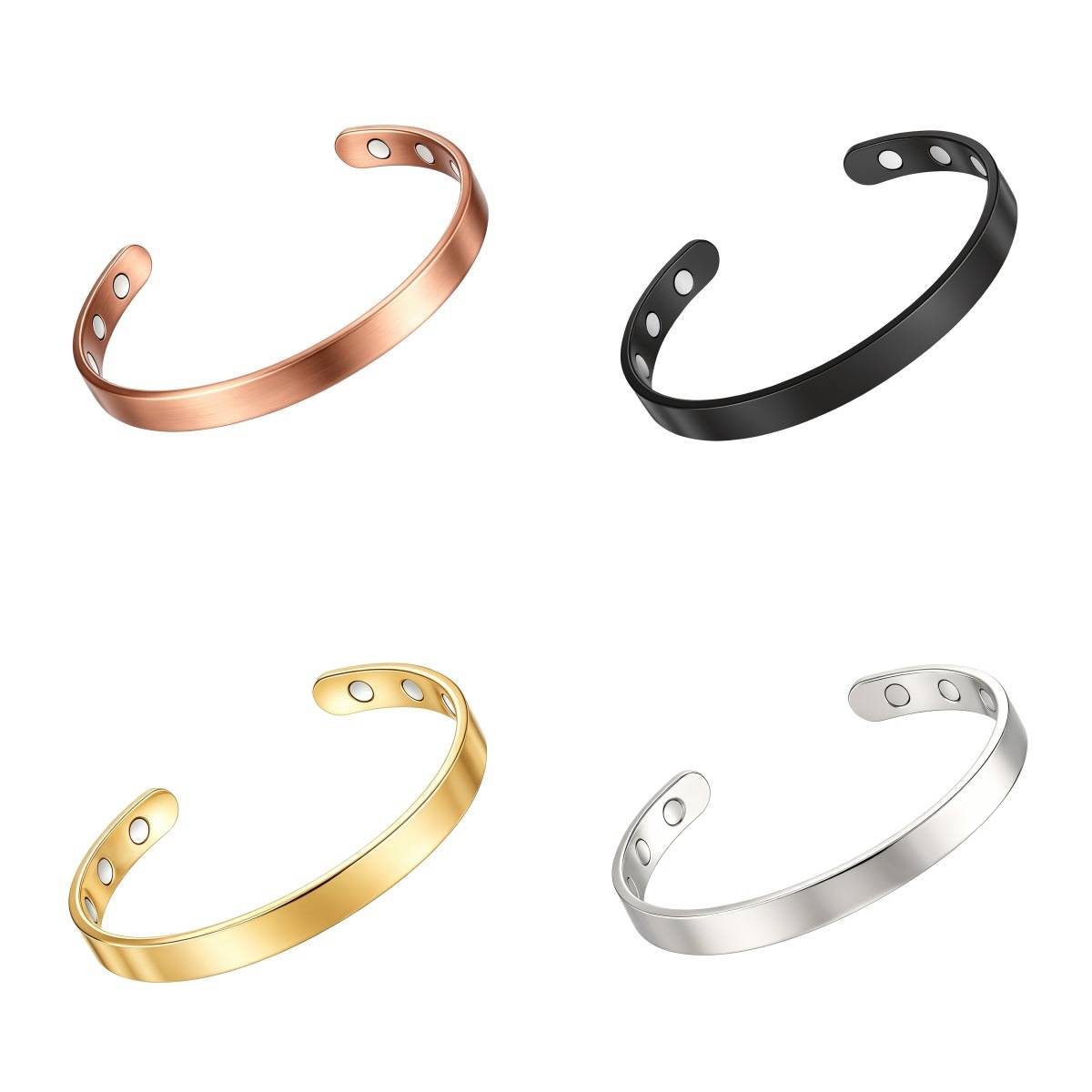 Cross-Border Amazon Glossy Bracelet Magnetic Therapy Opening Electroplated Rose Gold Couple Bracelet Men's and Women's Magnet Bracelet Set