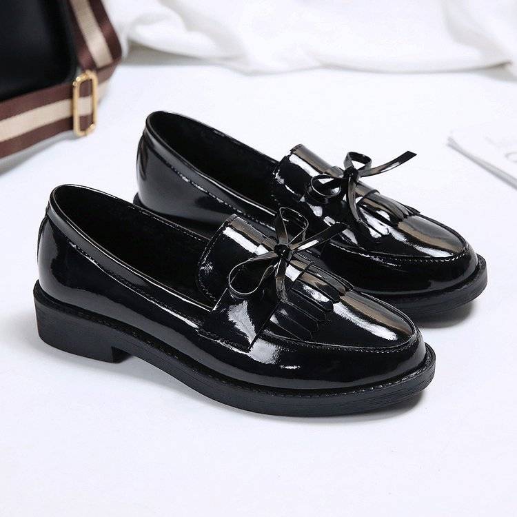 Chunky heel shoes women's fashion spring and autumn new women's shoes bow small leather shoes large size loafers women's spot wholesale