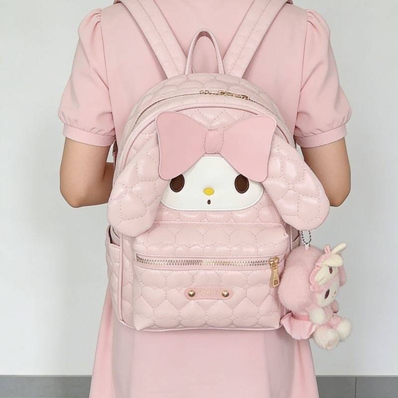 Melody Diamond Pattern High-Value Bowknot Backpack, Simple Casual School Bag, Large Capacity Cute Travel Backpack