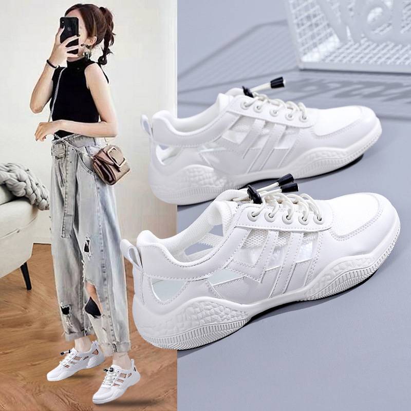 New Summer White Sneakers Korean Style Women's Shoes Mesh Ins Student Street Style Internet Celebrity Thick-Soled Casual Sports Shoes HY105