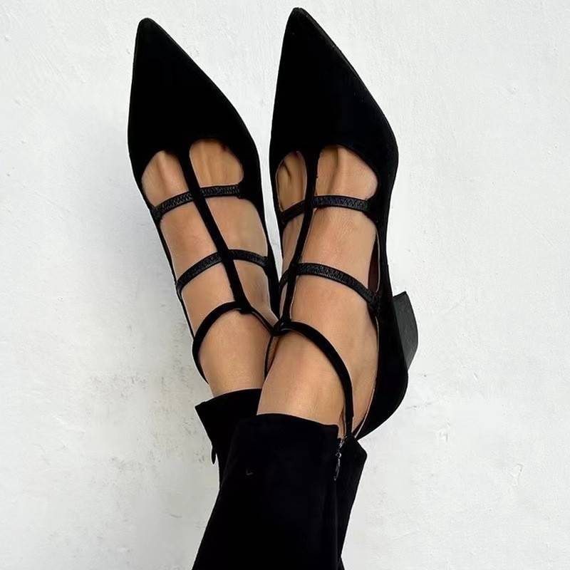 In-Stock 24H Export Model 2024 Spring and Autumn New Fashion Pointed Toe 40-43 Large Size Shallow Buckle Strap Women's Shoes