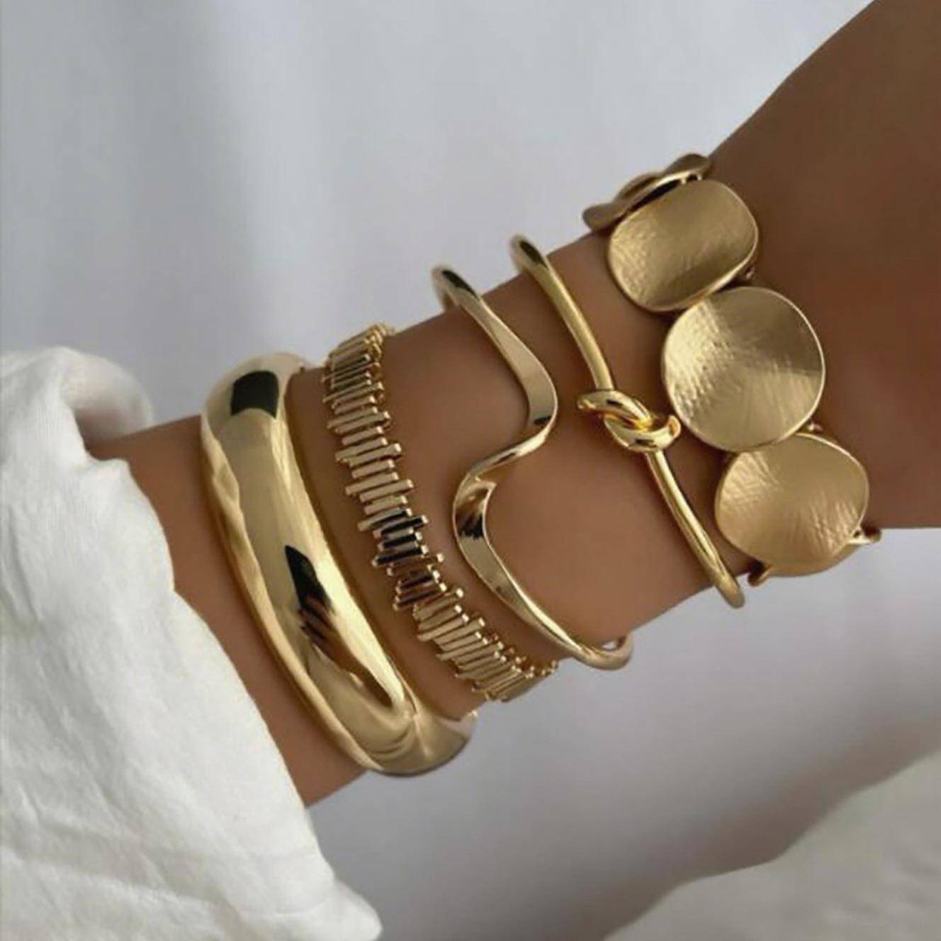 European and American Bracelet Cross-Border Exaggerated Leaf Glossy Bracelet Feminine Irregular Stripesd Open Bracelet Wholesale