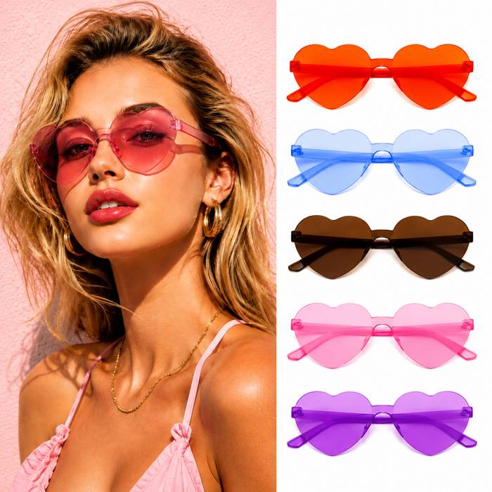 2026 Heart-Shaped Sunglasses Frameless Heart-Shaped One-Piece Sunglasses Colorful Heart-Shaped One-Piece Sunglasses