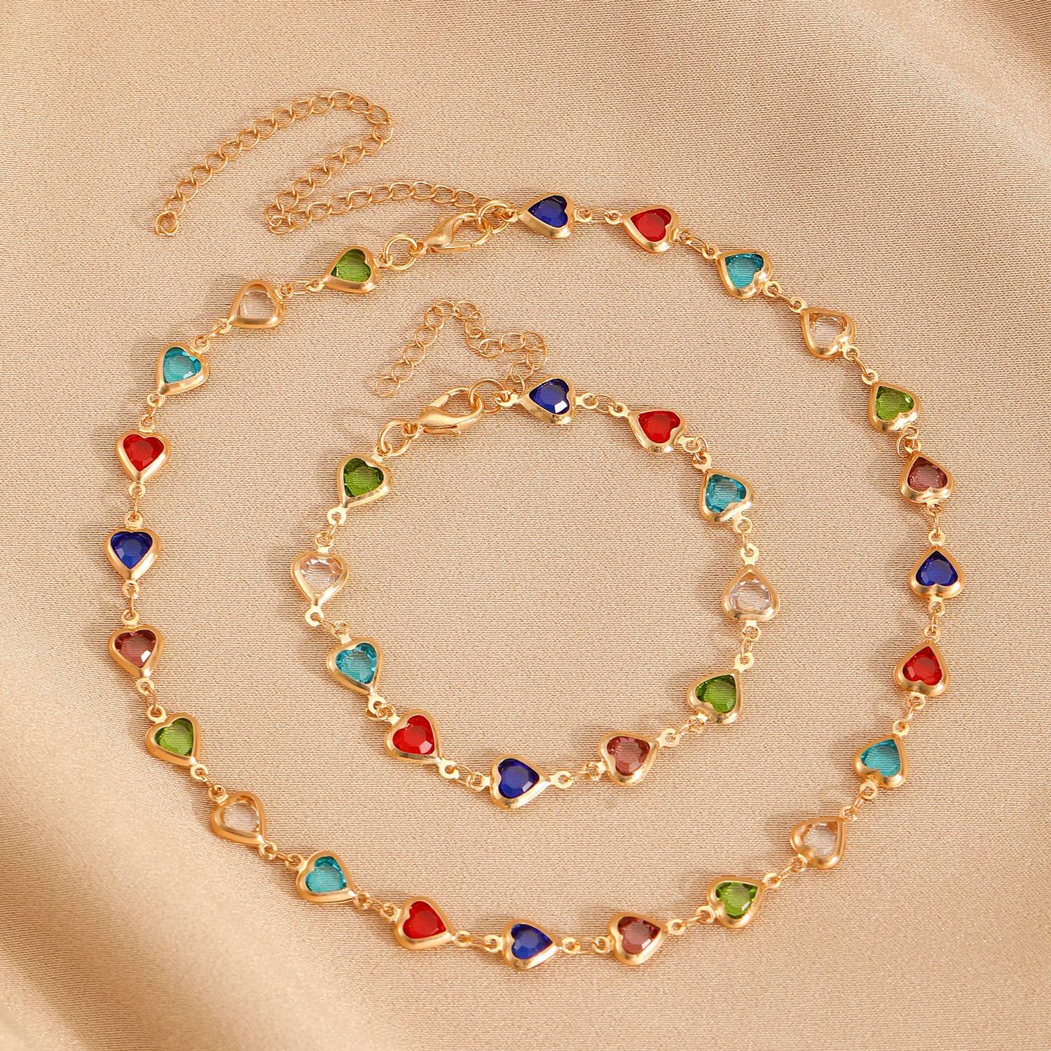 European and American Ins Style Color Love Bracelet Necklace Personalized Alloy Heart-shaped Dopamine Bracelet Internet Celebrity Bracelet for Women