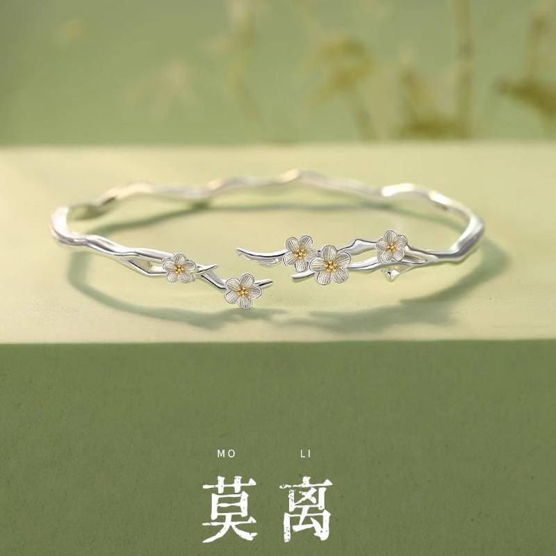 Mo Li Bracelet for Girls Jasmine Open Bracelet Niche Design Light Luxury High-End Birthday Gift for Girlfriend and Best Friend