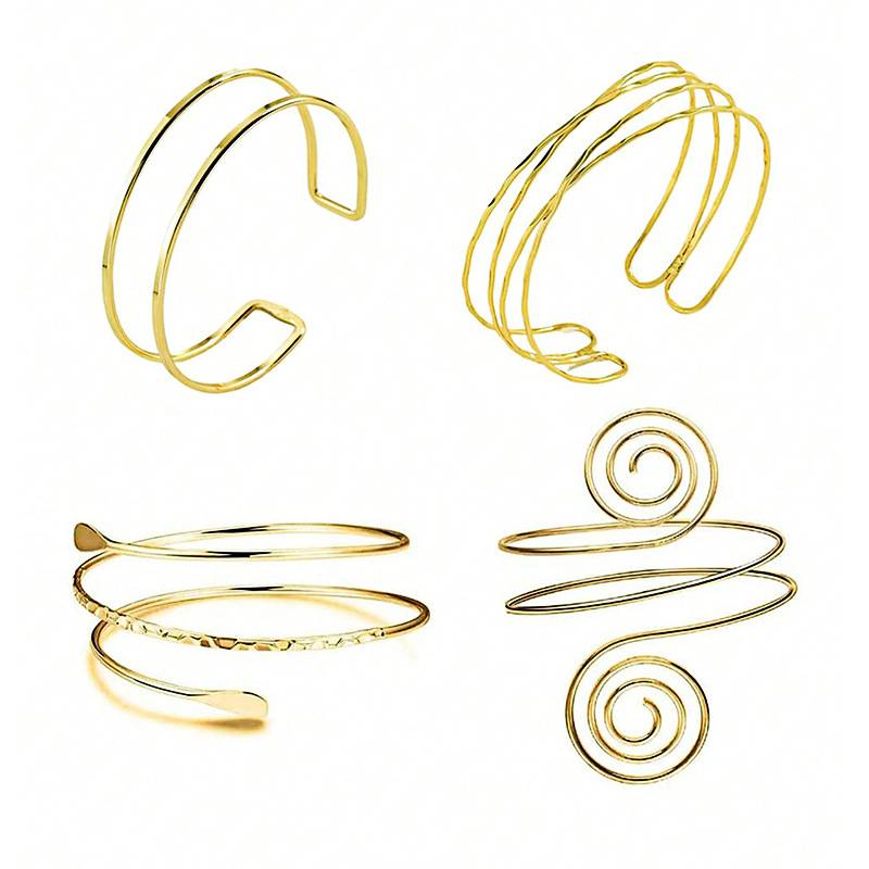 Simple Style Geometric Bracelet Empty Multi-layer Cross Arm Ring Four-piece Set with Opening Adjustable Three-dimensional Simple Light Luxury Jewelry