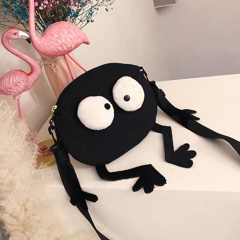 Internet Popular Ins Funny Small Black Briquette Canvas Crossbody Bag Women's Cute Ugly Cute Small Bag Women's All-match Shoulder Bag