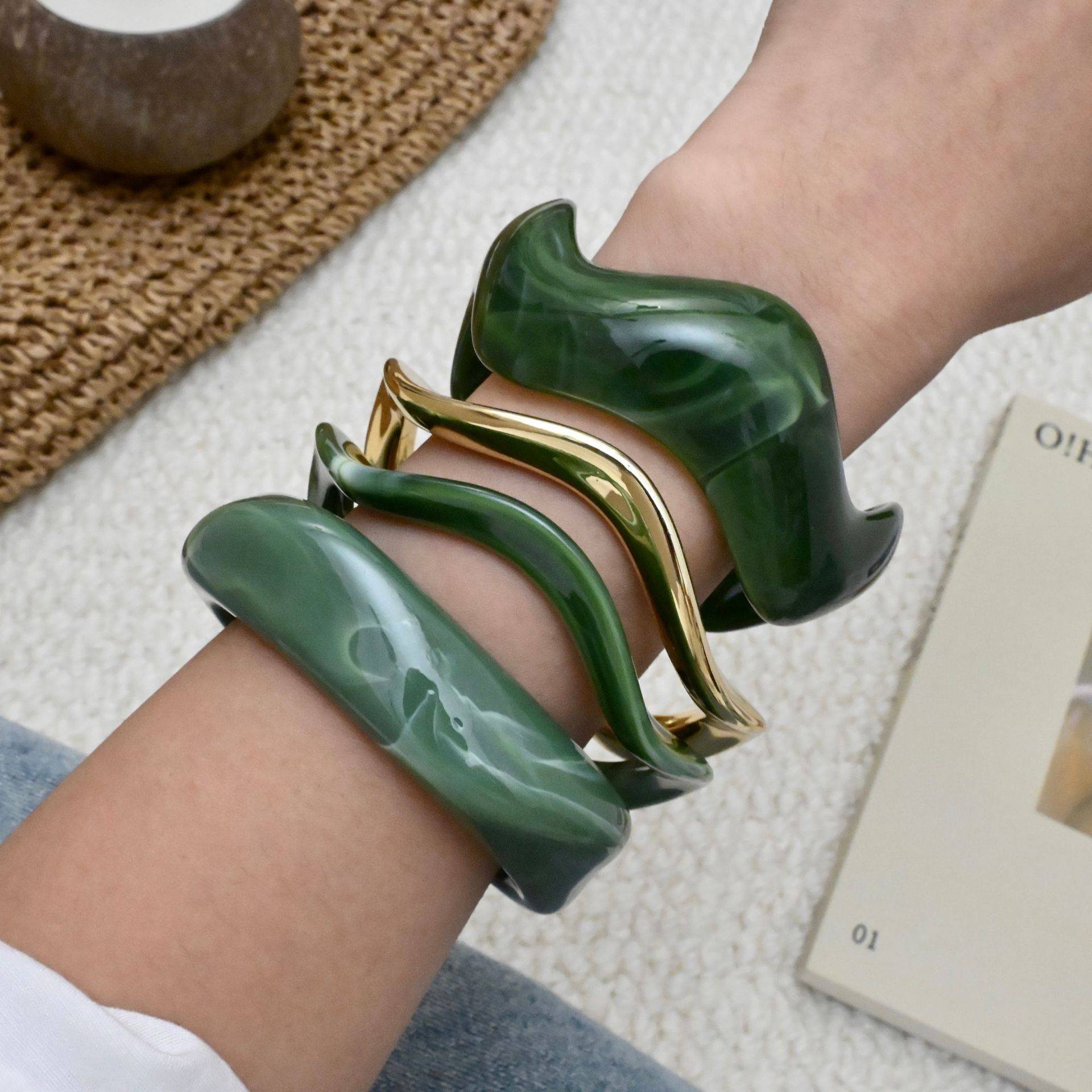 European and American style women's high-end simple fashion ins-style unique niche versatile irregular bracelet set