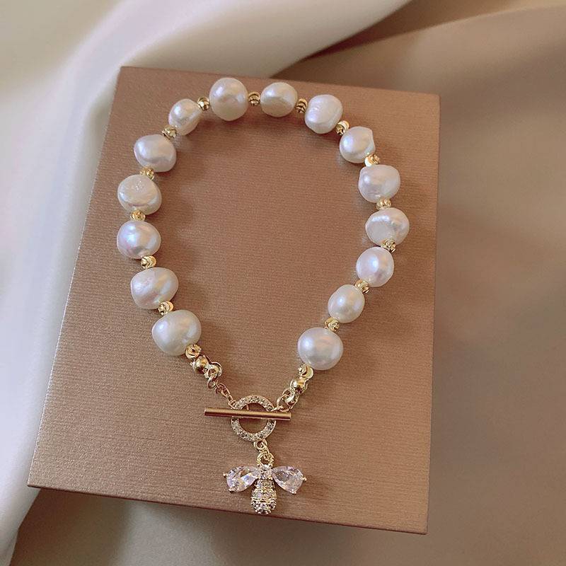 Freshwater Bracelet Exquisite Zircon Little Bee Niche Design Pendant Student Bestie Elegant Bracelet Jewelry Female Sweet