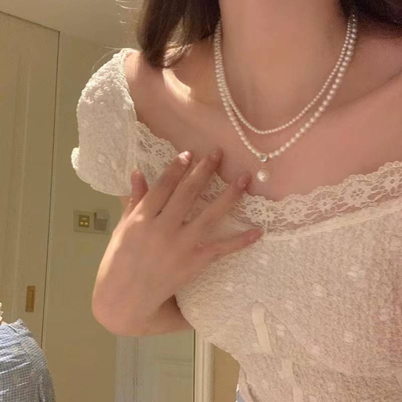 French Retro Pearl Double-Layer Necklace Millet Bead Accessories Women's High-End Accessible Luxury Niche Clavicle Chain Choker