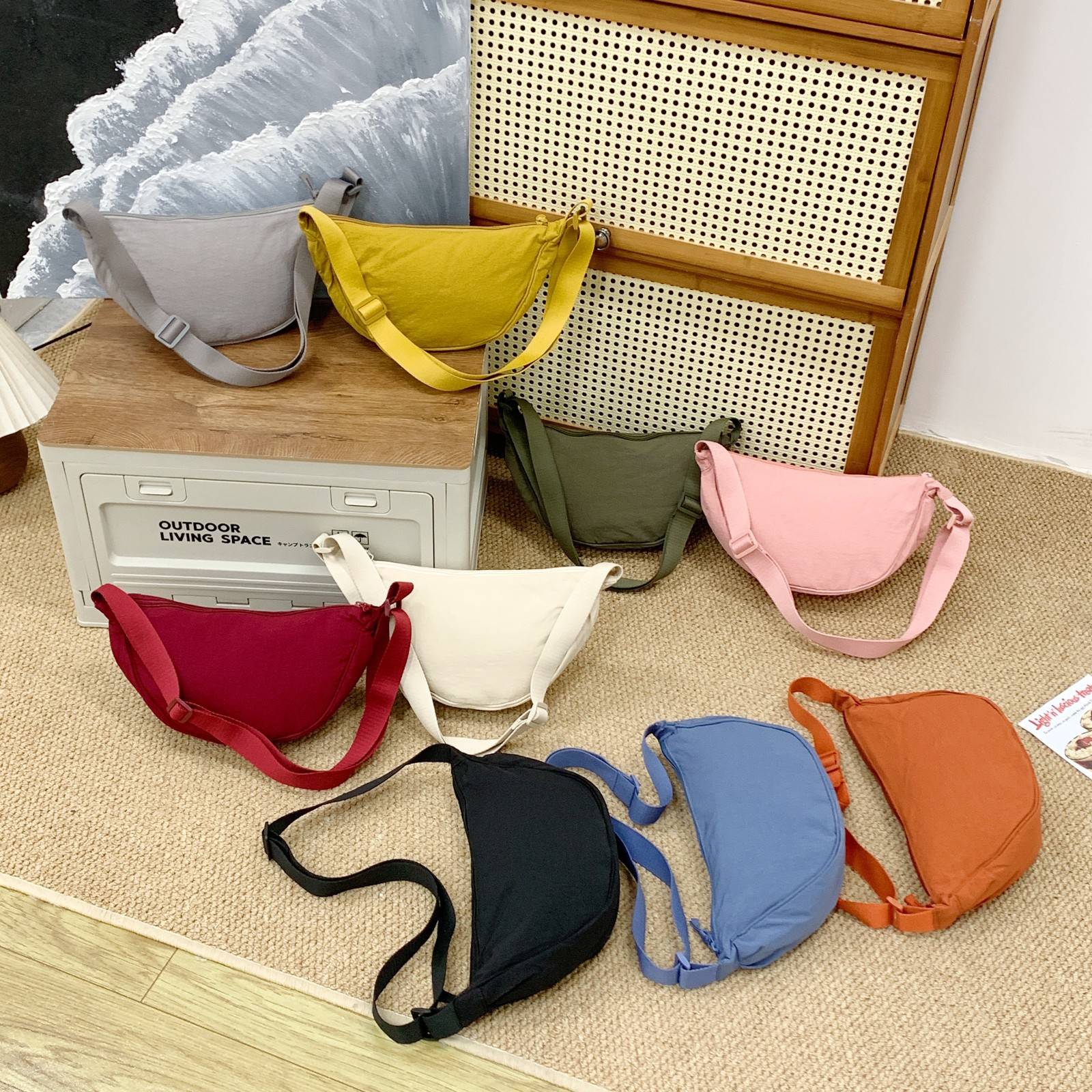 Japanese-Style Solid Color Handbag for Women 2025 New Model Crossbody Lightweight Canvas Shoulder Bag Underarm Bag Cross-Border