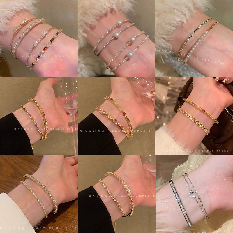 Dopamine Zircon Bracelet for Women, Stylish Twist Design, Exquisite Full Diamond Double-Layer Stackable Bracelet, Trendy Korean Style