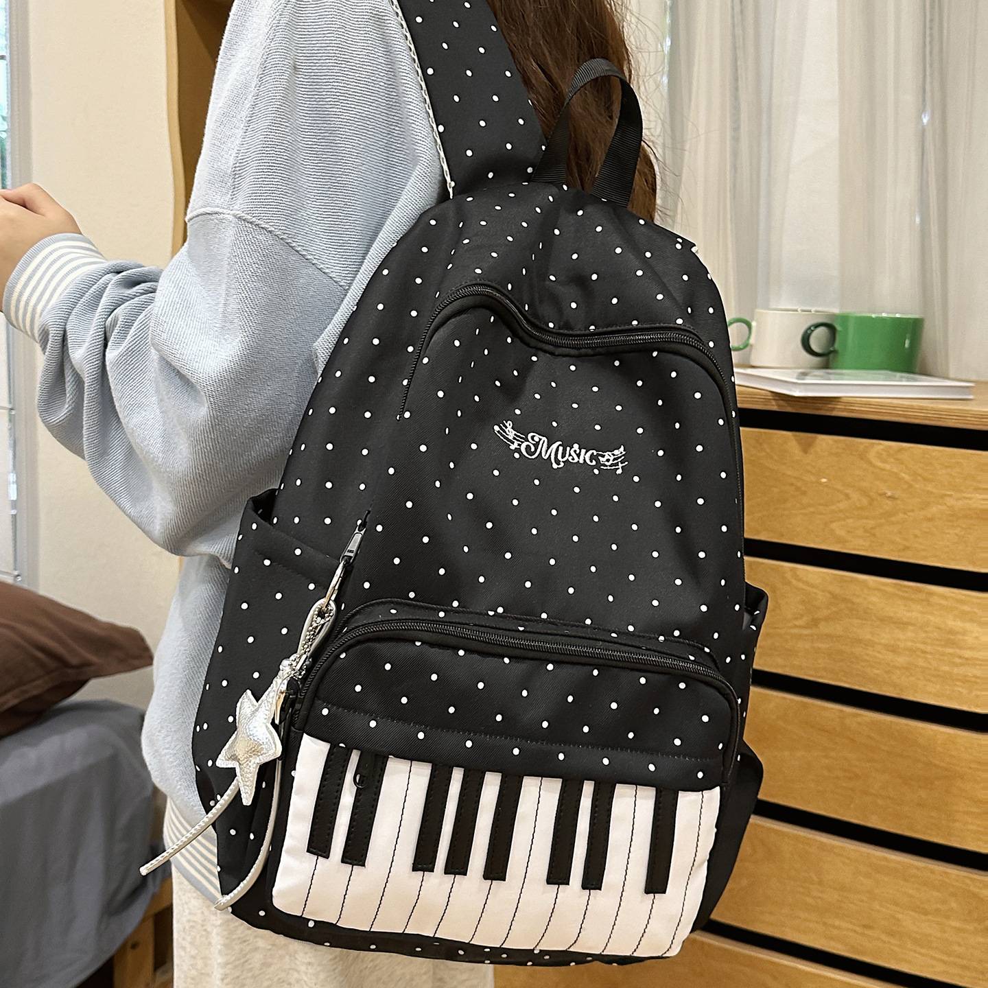 Cross-Border Schoolbags for Female Junior High School Students, Simple High School Girls' Personalized Piano Backpacks, Trendy and Good-Looking College Student Backpacks