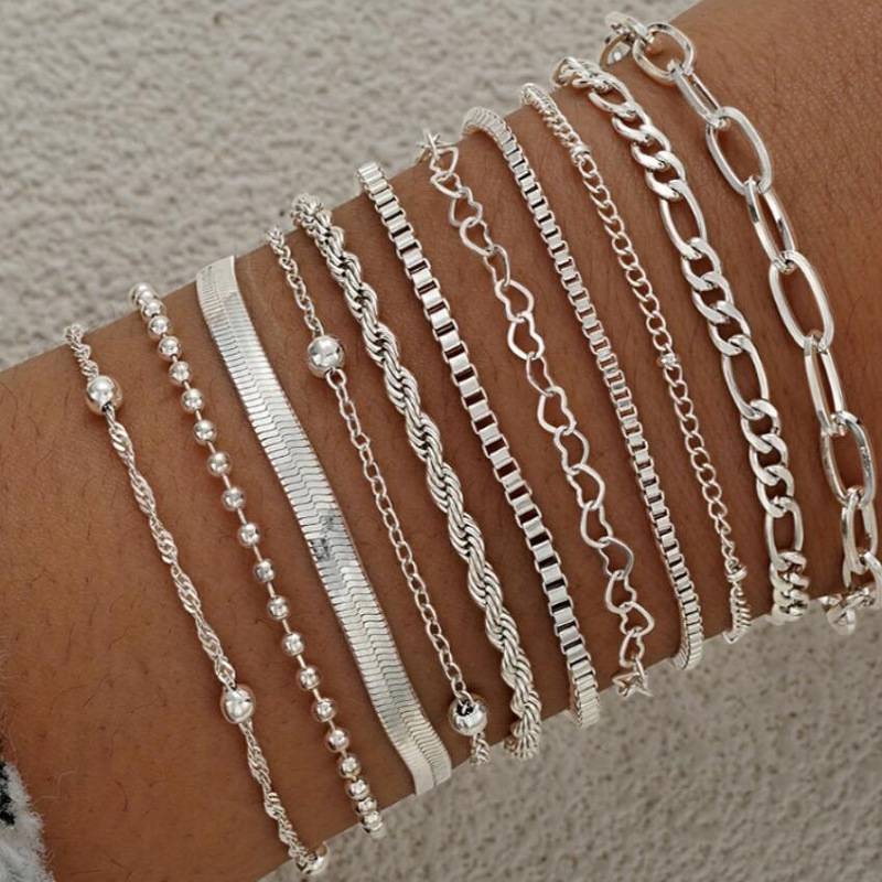Cross-border Hot Selling European and American Style Love Round Bead Twist Chain Bracelet suit 11-piece Set Fashionable Simple Multi-layer Jewelry