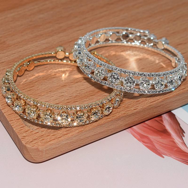 Foreign Trade European and American Brides Versatile Rhinestones Full of Diamonds Wrapped Open Bracelets Crystal Bracelets for Women Cross-Border Hot Style Wholesale