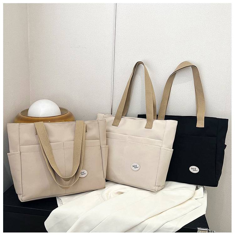 Original Design Japanese Zipper Commuter Thickened Canvas Tote Bag Casual Art Student Simple Shoulder Handbag