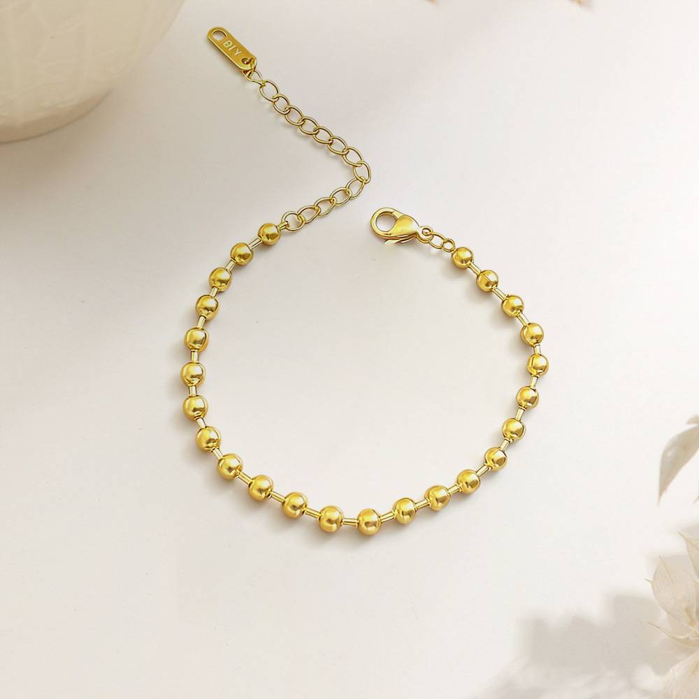 Titanium Steel Non-Fading Ins Trendy Circle 18K Round Beads High-End Niche Design Fashion Versatile Gold Bracelet