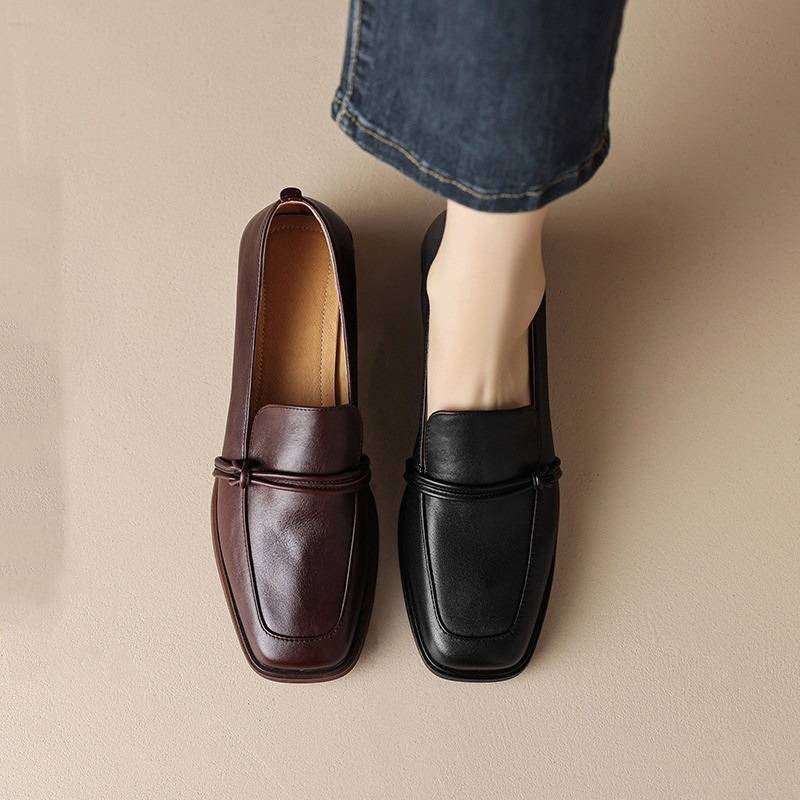 Super Lightweight ~ Square Toe Loafers for Women, Retro British Small Leather Shoes, New Mid-Heel Shoes