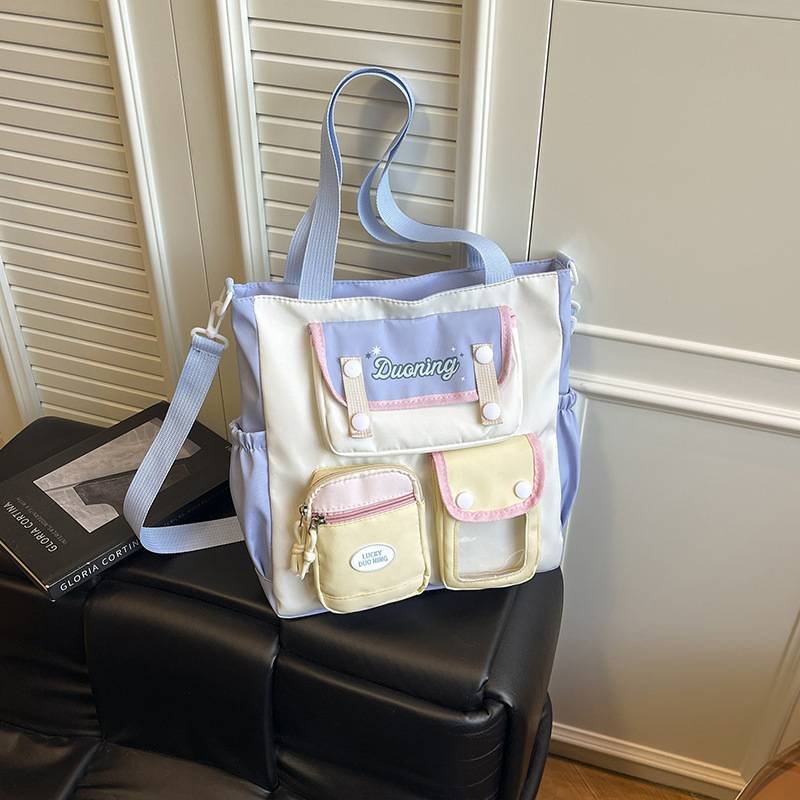Japanese-Style Cute Color-Blocking College-Style Bag for Female Students Attending Classes, Versatile Shoulder and Crossbody Bag for Girls