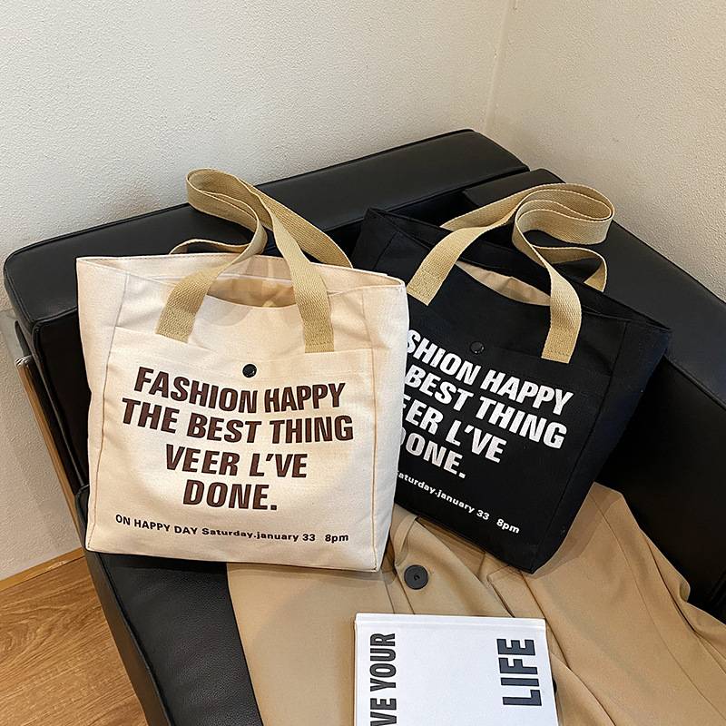 Large Capacity canvas bag for women autumn and winter New style artistic style girls' shoulder bag fashionable all-match letter tote bag