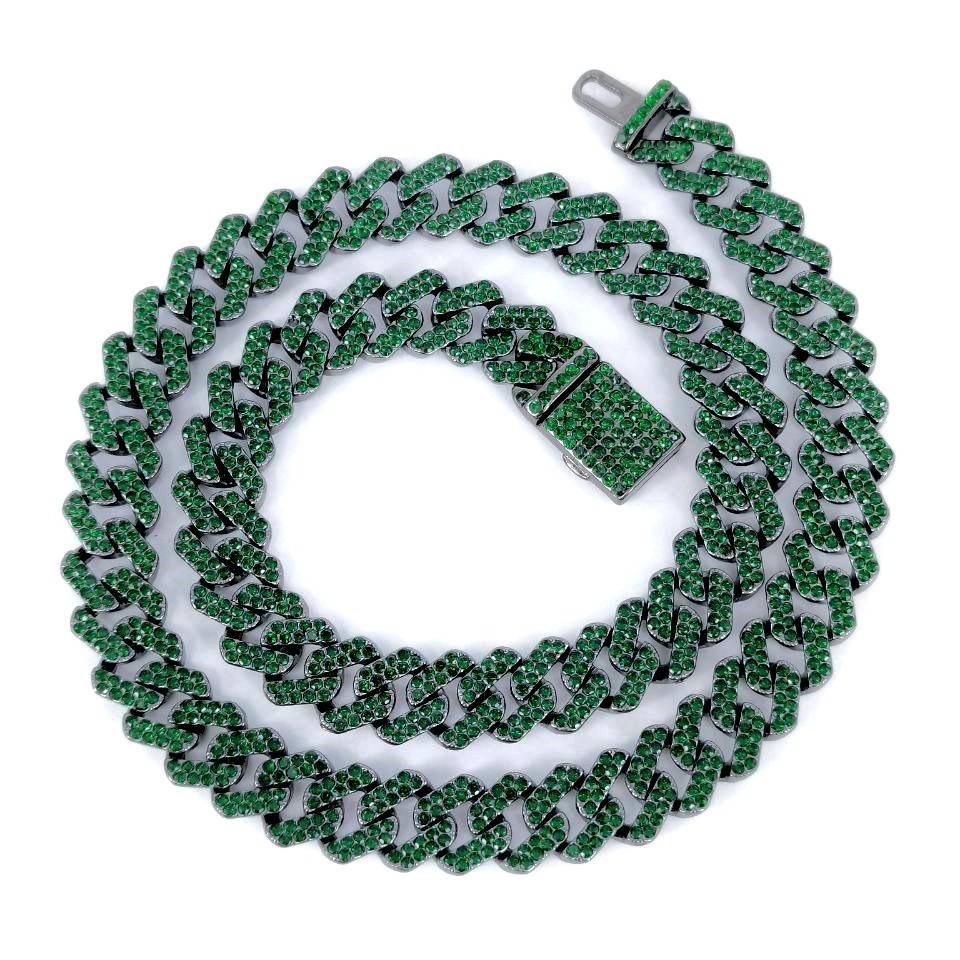 European and American 10mm Diamond Emerald Diamond Flip Men's Alloy Necklace Rap Cross Border Cuban Chain Pendant