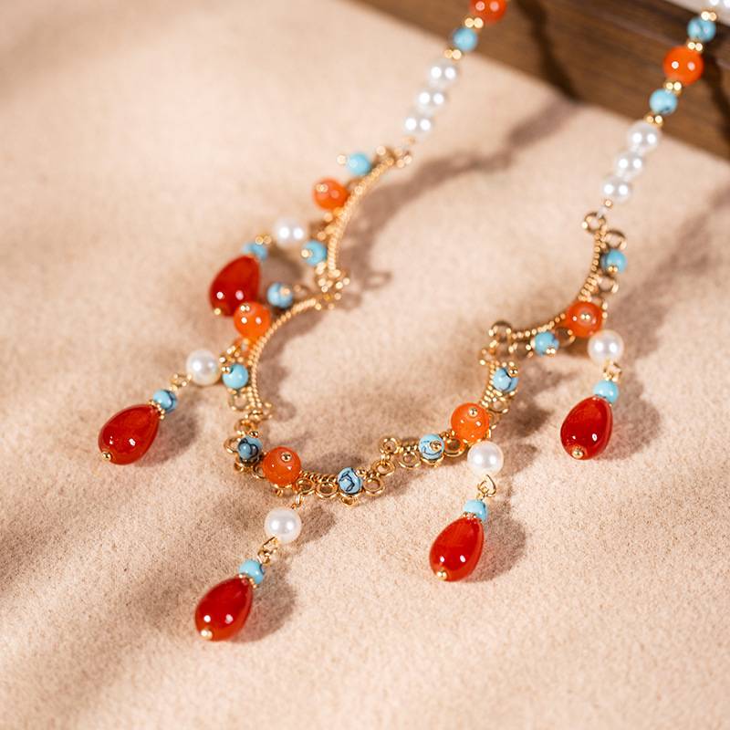 Original Antique Hanfu Necklace New Chinese Cheongsam Accessories Soft Wreaths Chinese Style Red Daily Vintage Clavicle Chain