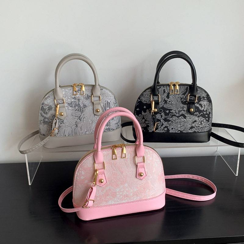Fashionable Satchel Shell Bag for Women 2025 Autumn New Contrast Color Embroidered Shoulder Crossbody Bag Casual Simple Commuter Bag
