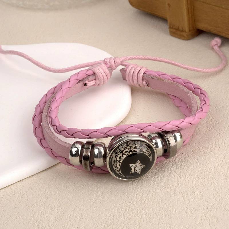 Glow-In-The-Dark Sun and Moon Lover Time Gemstone Bracelet Unisex Retro Handmade Multi-Layered Beaded Woven Leather Bracelet