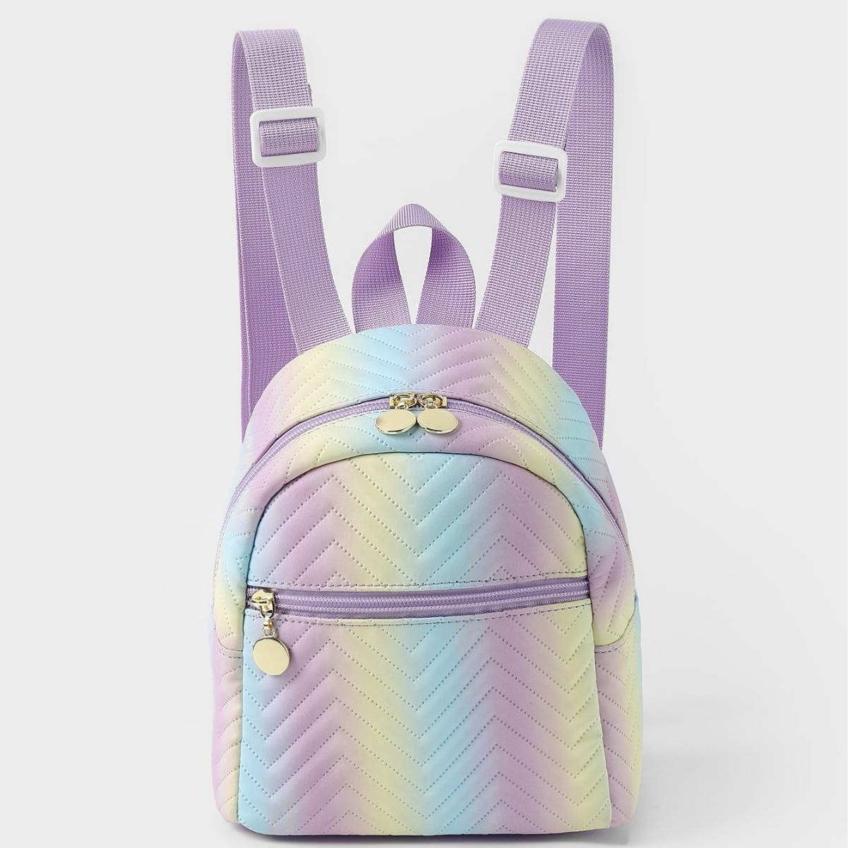 Foreign Trade Cross-border Hot-selling Backpack Women's Rainbow Multicolor PU Quilted Mini Backpack Fashion Casual High-end Sense Schoolbag