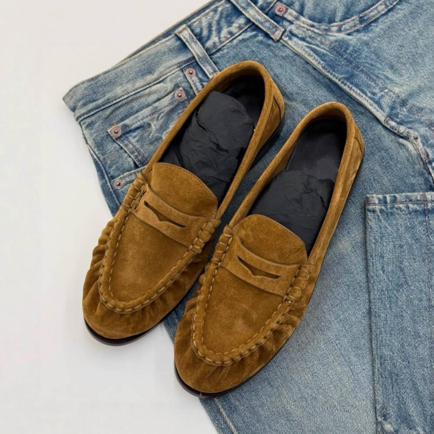 Round-Toe Pleated Single Shoes for Women, Chunky Heel, New Spring and Autumn Style, Low Heel, Versatile Slip-On Loafers, Comfortable Old Money Style Shoes