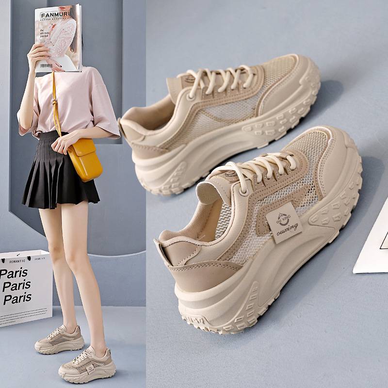Women's Sports Shoes, Women's Models, 2026 Summer New Mesh Shoes, Women's Breathable Mesh Hollow White Sneakers, Women's Q068