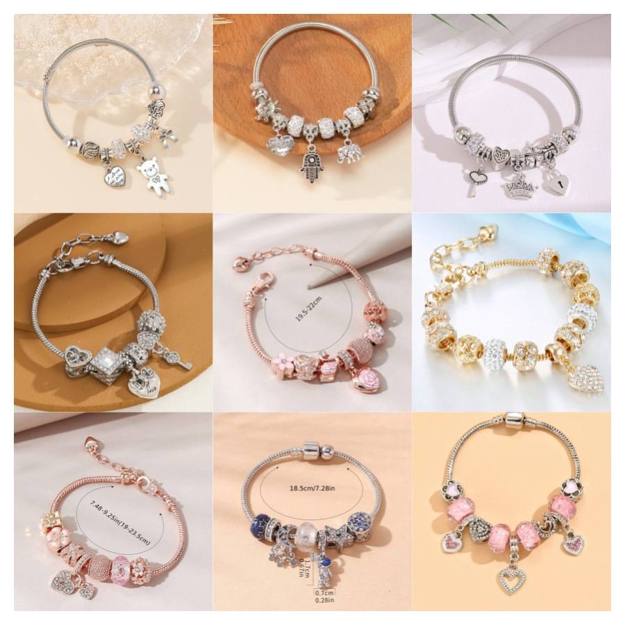 Panjia Bracelet European and American Cross-border DIY Beaded Bracelet Multi-element Stainless Steel Copper Alloy Rhinestone Fashion First Jewelry