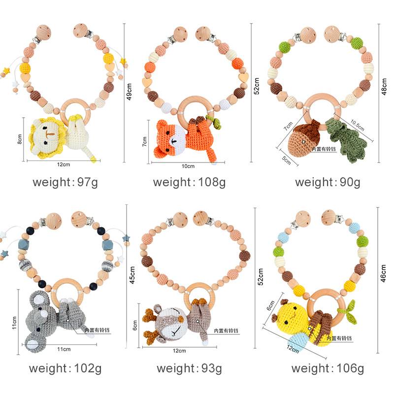 Cross-border crochet animal rattle baby knitted animal doll stroller toy chewable crochet pendant