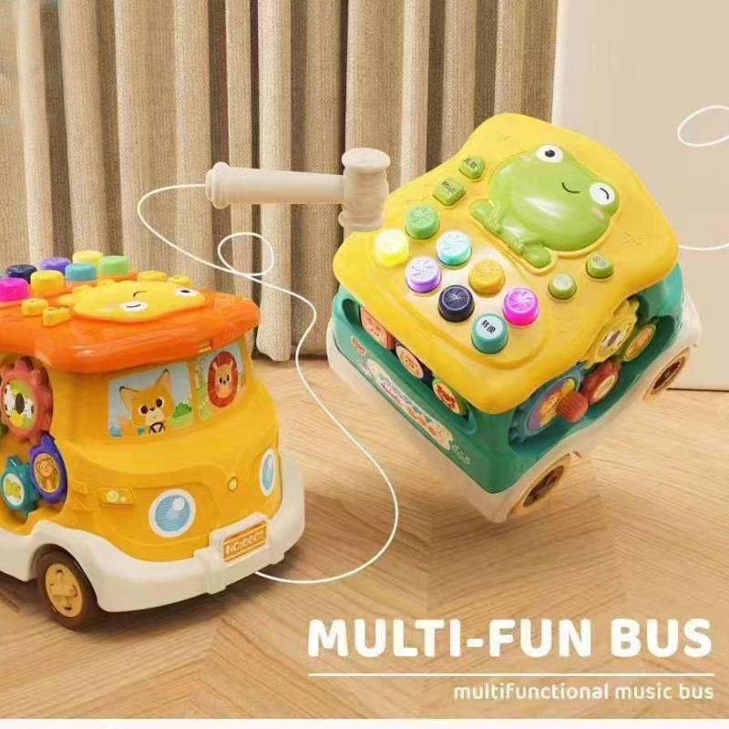 Cross-Border Children's Educational Early Learning Bus Car Whack-A-Mole Story Multi-Functional Baby Six-Sided Drum Toy Early Learning Toy