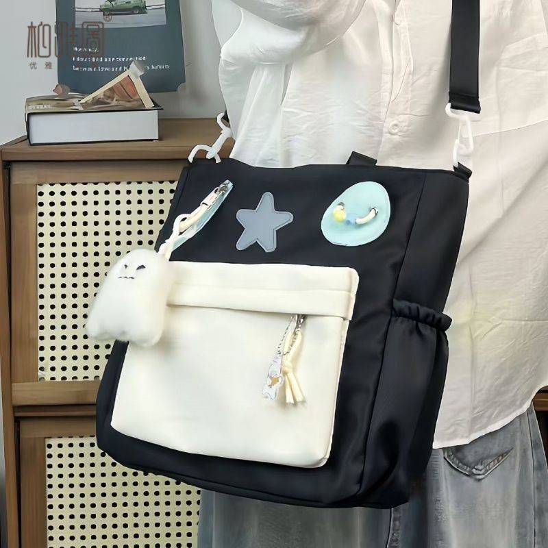 Fresh and Simple College Style Tote Bag for Women, Suitable for Middle and High School Students, Lightweight Shoulder Bag, Crossbody Bag for Commuting and Tutoring