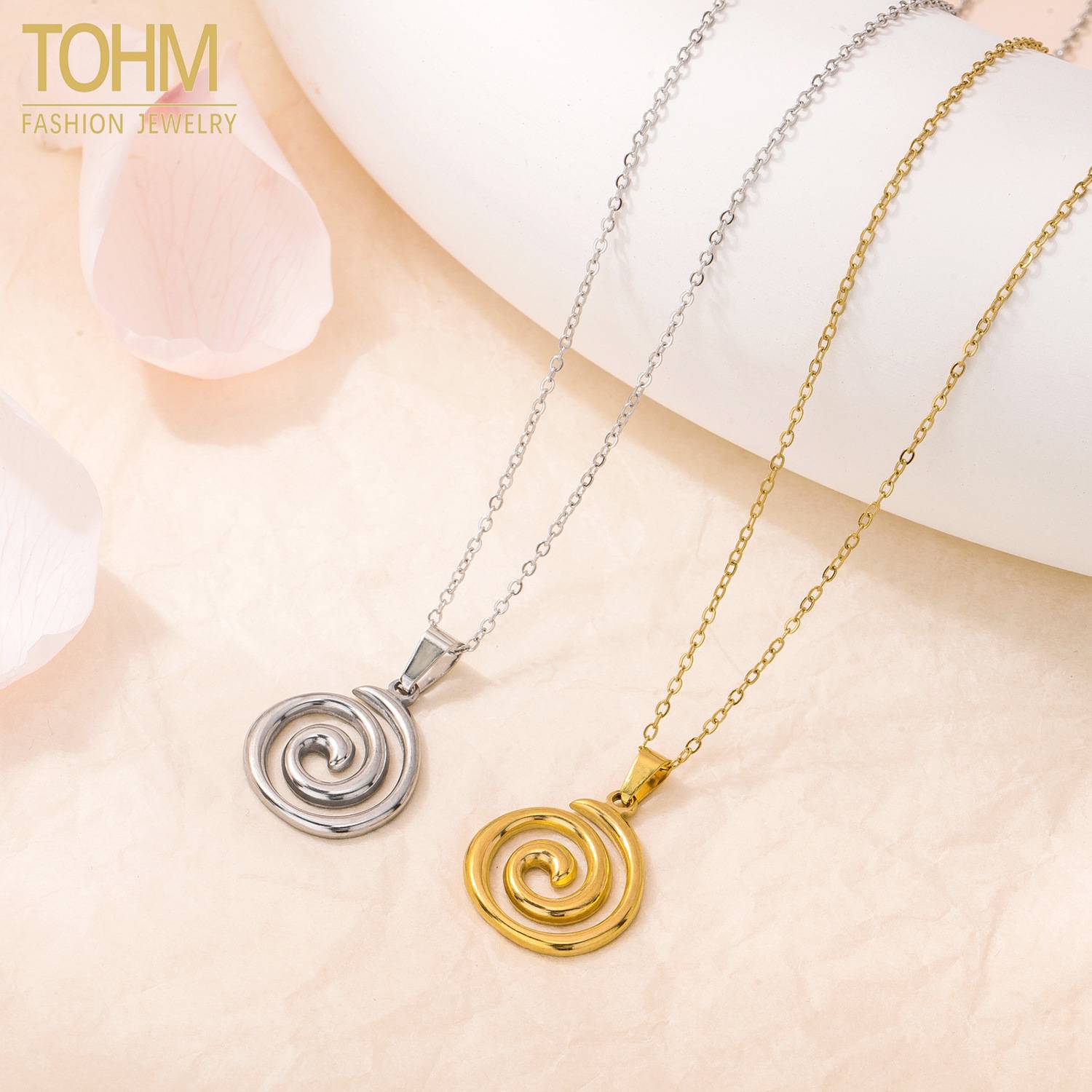 Tohm Cross-Border Jewelry Pendant Sweater Chain Light Luxury Niche Design Accessory Clavicle Chain Stainless Steel Swirl Necklace for Women