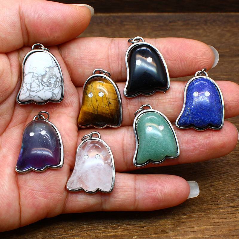 Cross-Border Crystal Jewelry Wholesale Natural Stone Simple Small Ghost Pendant Necklace White Crystal Necklace