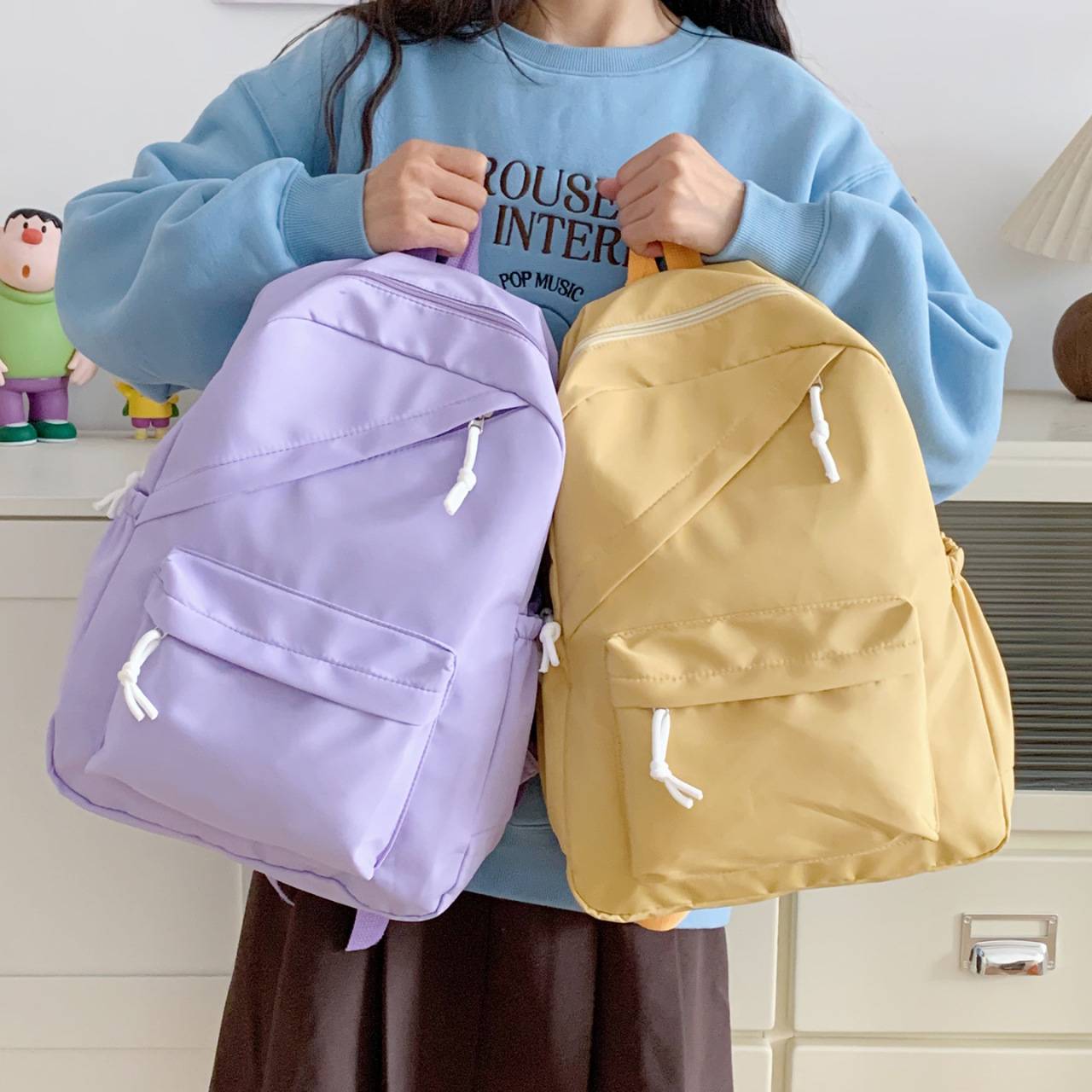 New Large-Capacity Casual Schoolbags for Primary School Students, Middle and High School Students, Japanese Fashion Simple Solid Color Travel Backpacks