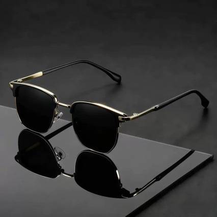 Retro Stylish Half-Frame Eyebrow Frame Men's Sunglasses, Versatile Korean Style Outdoor Cycling and Driving Sunshade Sunglasses