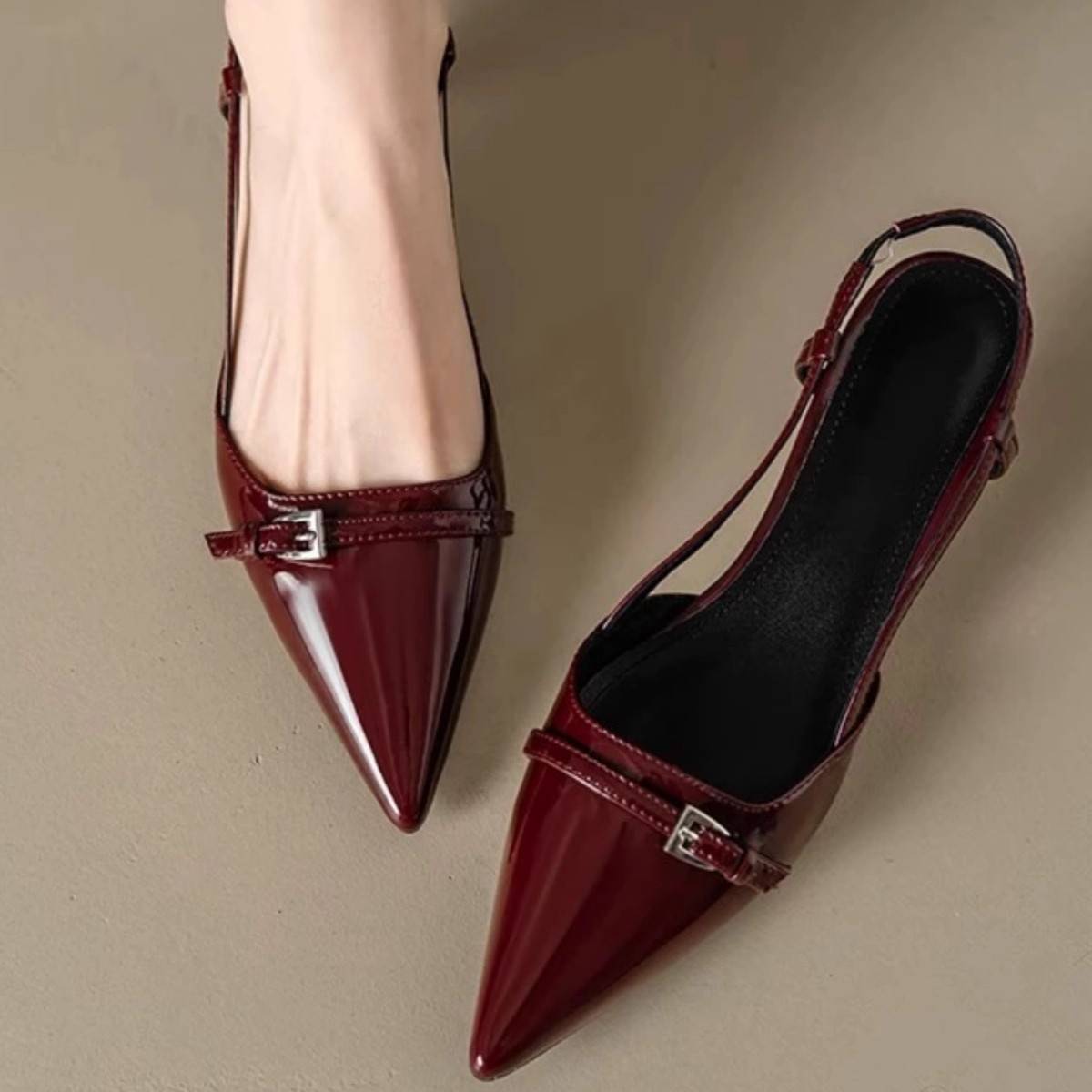 Baotou Sandals Elegant Socialite French High Heels Women's Stiletto Heel with Skirt Wear One-word Shallow Mouth Single-layer Shoes with Small Chanel Style