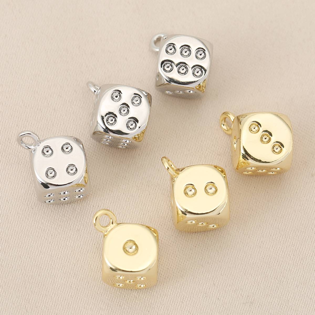Copper Hanging Plated 18K Real Gold Handmade Accessories DIY Pendant Necklace Bracelet Pendant Semi-finished Material Dice Sieve