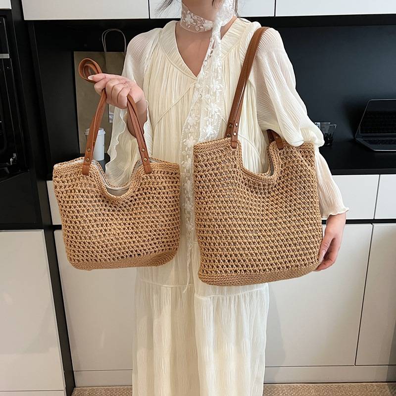 Spring New Style Women's Fashion Casual Shoulder Bag, Hollow-Out Lazy Style Women's Handbag, Thick Thread Woven Bag