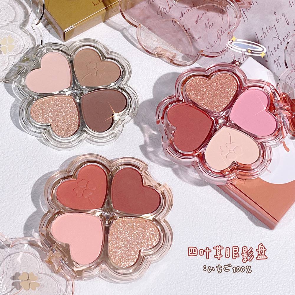 Lucky Four-leaf Clover Eyeshadow Plate Matte Pearlescent Highlights Blush One-piece Plate Student Lazy Four-color Eyeshadow Women