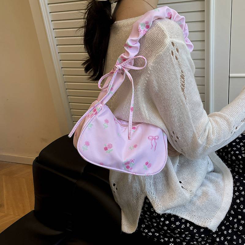Casual Bags for Women 2025 New Cute Flower Shoulder Bag Korean Style Foreign Style Armpit Bag Retro Texture Handbag